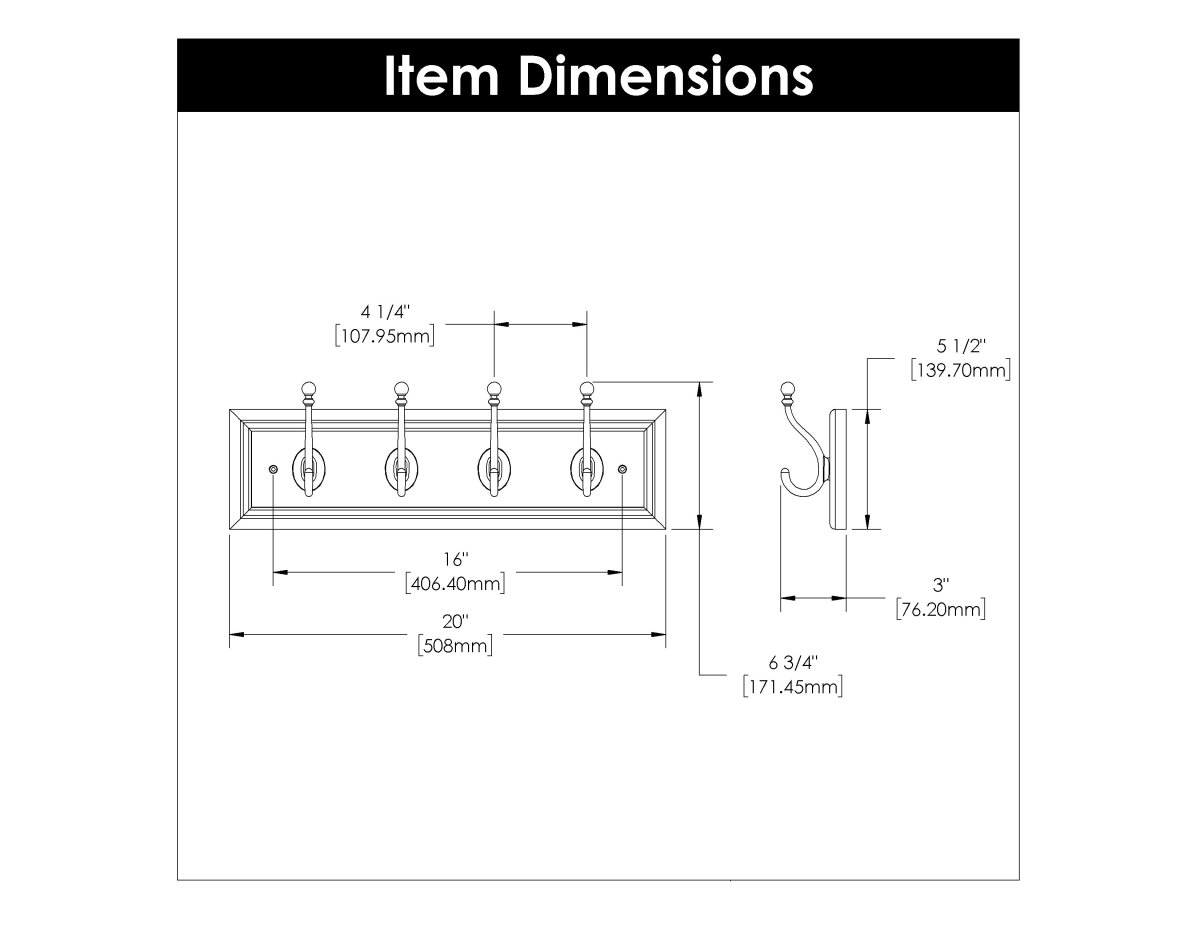 4 Coat & Hat Hook Rail 20 Inch Long - Hickory Hardware - BUILDMYPLACE