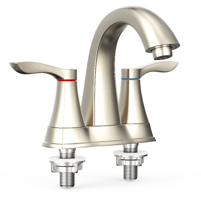 4 In. Centerset 2 - Hole Double Handle Deck mount Bathroom Sink Faucet With & Pop - up Drain in Brushed Nickel - BUILDMYPLACE