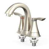 4 In. Centerset 2 - Hole Double Handle Deck mount Bathroom Sink Faucet With & Pop - up Drain in Brushed Nickel - BUILDMYPLACE