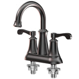 4 In. Centerset 2 - Hole Double Handle Deck mount Bathroom Sink Faucet With Stainless Steel Spout & Pop - up in Oil Rubbed Bronze - BUILDMYPLACE