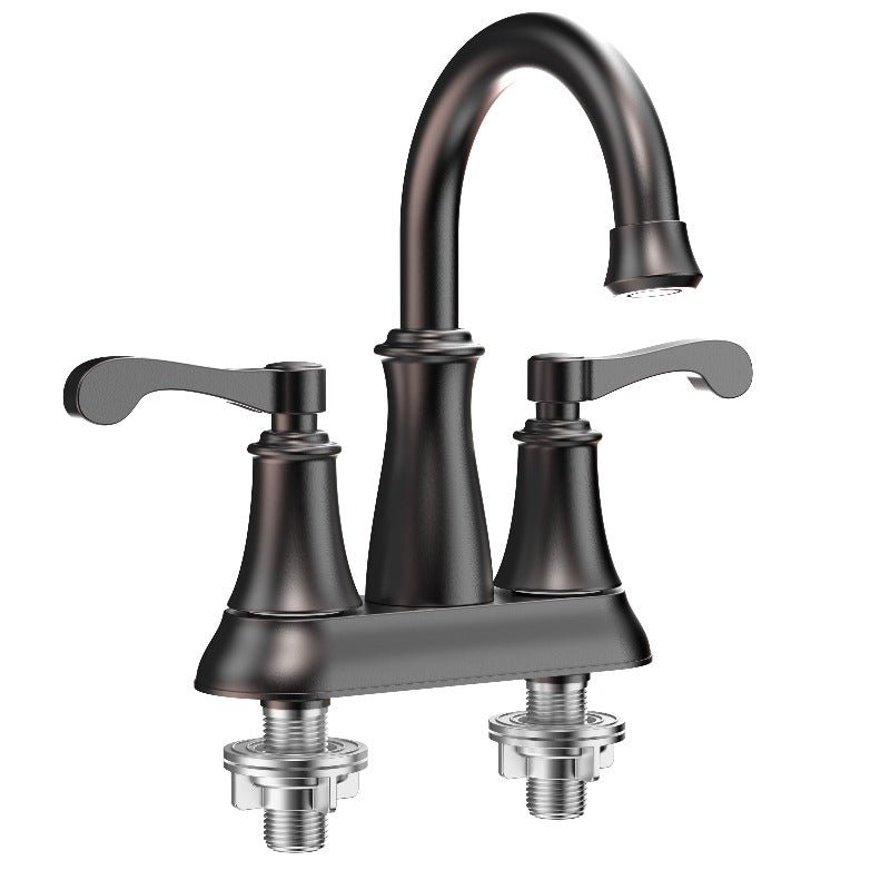 4 In. Centerset 2 - Hole Double Handle Deck mount Bathroom Sink Faucet With Stainless Steel Spout & Pop - up in Oil Rubbed Bronze - BUILDMYPLACE