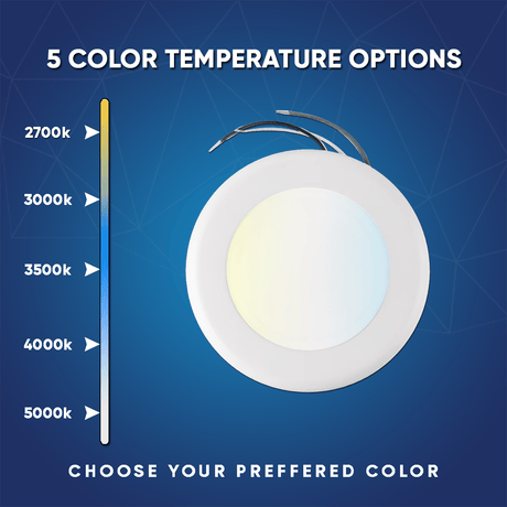 4 Inch LED Disk Downlight, 10W, 5CCT Changeable:2700K/3000K/3500K/4000K/5000K, 120V AC, Damp Rated - BUILDMYPLACE