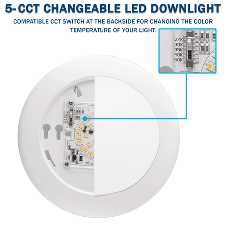 4 Inch LED Disk Downlight, 10W, 5CCT Changeable:2700K/3000K/3500K/4000K/5000K, 120V AC, Damp Rated - BUILDMYPLACE