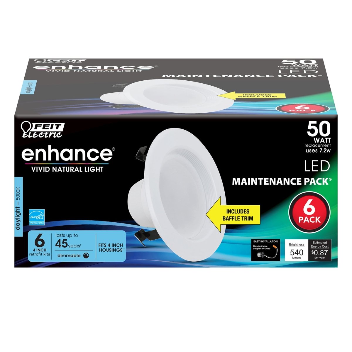 4 Inch LED Recessed Downlight, 7.2 Watts, Standard Base Adapter, 540 Lumens - BUILDMYPLACE