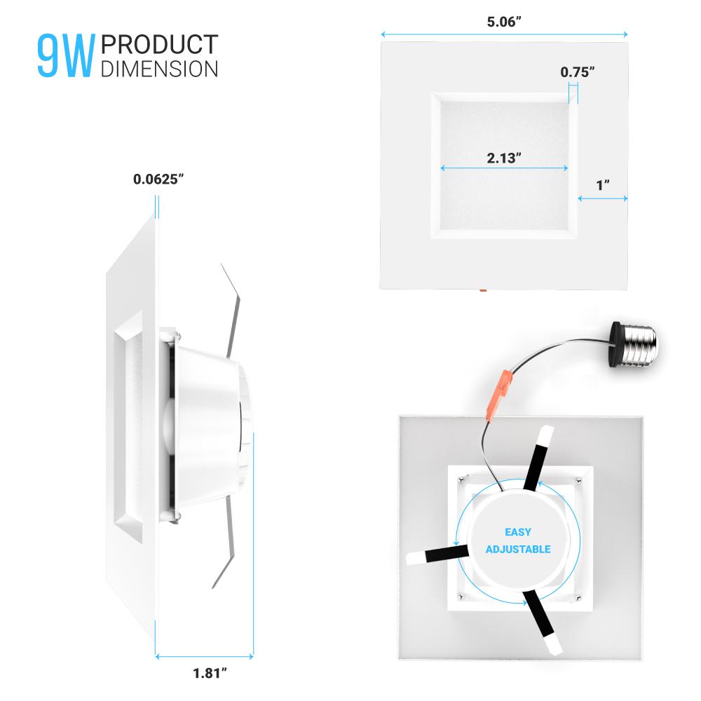 4 Inch LED Recessed Lighting, 9W, Square, Triac Dimming, ETL and Energy Star Listed, Recessed Downlights For Kitchens, Family Room, Closets, Hallways, Doorways, Basement - BUILDMYPLACE