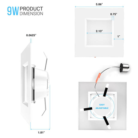 4 Inch LED Recessed Lighting, 9W, Square, Triac Dimming, ETL and Energy Star Listed, Recessed Downlights For Kitchens, Family Room, Closets, Hallways, Doorways, Basement - BUILDMYPLACE