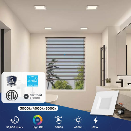4 Inch LED Recessed Lighting, 9W, Square, Triac Dimming, ETL and Energy Star Listed, Recessed Downlights For Kitchens, Family Room, Closets, Hallways, Doorways, Basement - BUILDMYPLACE