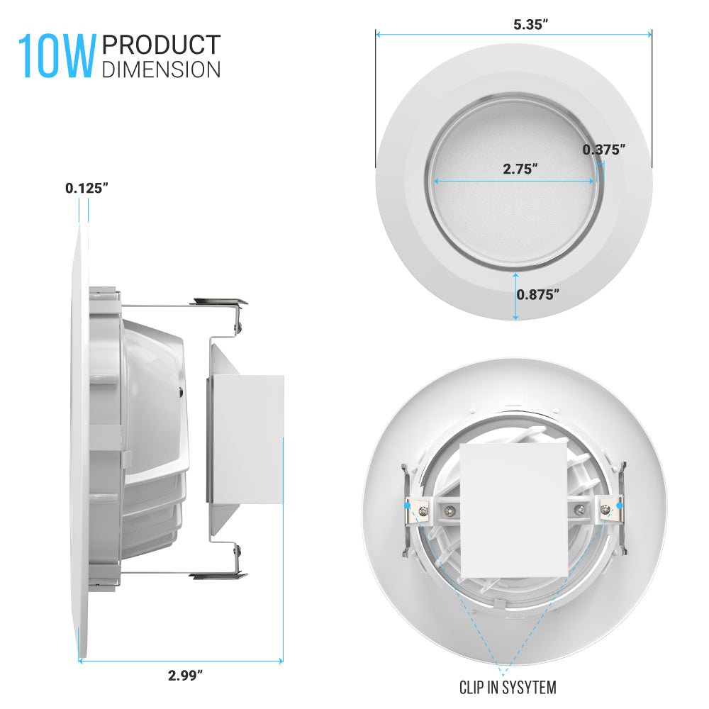 4 Inch LED Recessed Lighting with Adjustable Eyeball, 10W, Dimmable, Mounting Clip - Perfect Downlights for Living Rooms, Offices, Closets, Kitchens, and Hallways - BUILDMYPLACE