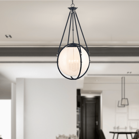 4 - Light Chandelier Light Fixture Black Finish Hardware with Black Rope and Translucency whilte glass ,E12 Base - BUILDMYPLACE