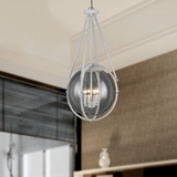 4 - Light Chandelier Light Fixture Black Textured White Finish Hardware with White Rope and Clear Glass ,E12 Base - BUILDMYPLACE