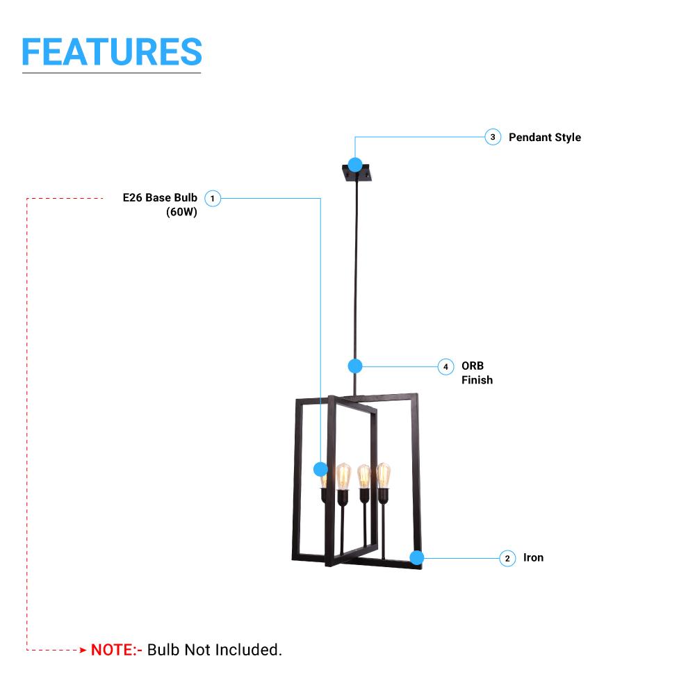 4 - Light Modern Pendant Light Fixture, E26 Base - BUILDMYPLACE