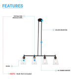 4 - Lights Island Linear Pendant Light with Clear Glass Shade, E26 Base, UL Listed for Damp Location - BUILDMYPLACE