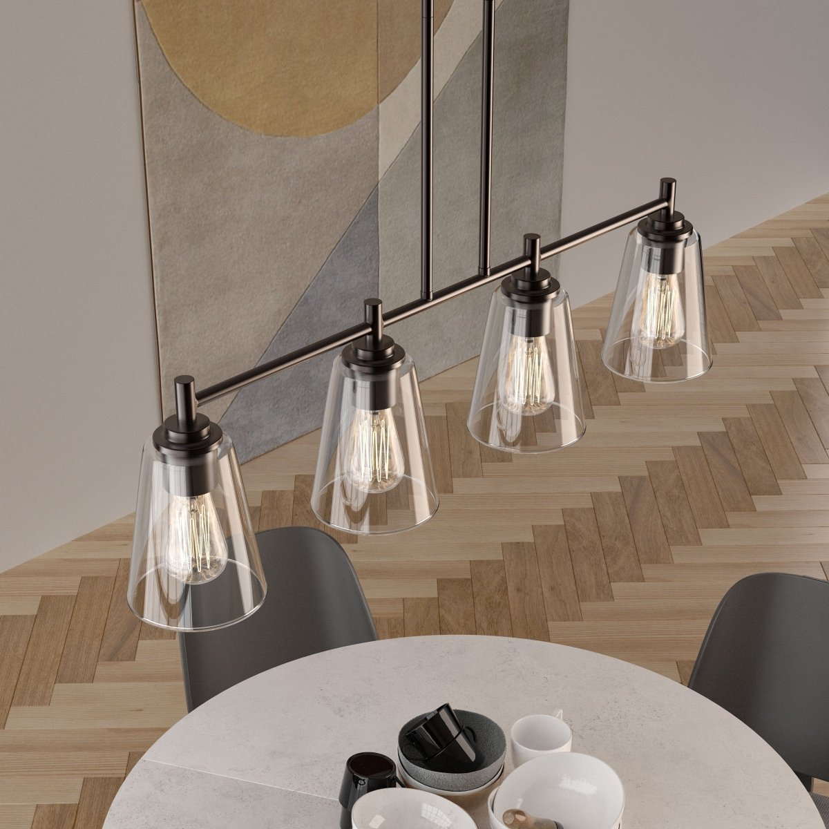 4 - Lights Island Linear Pendant Light with Clear Glass Shade, E26 Base, UL Listed for Damp Location - BUILDMYPLACE