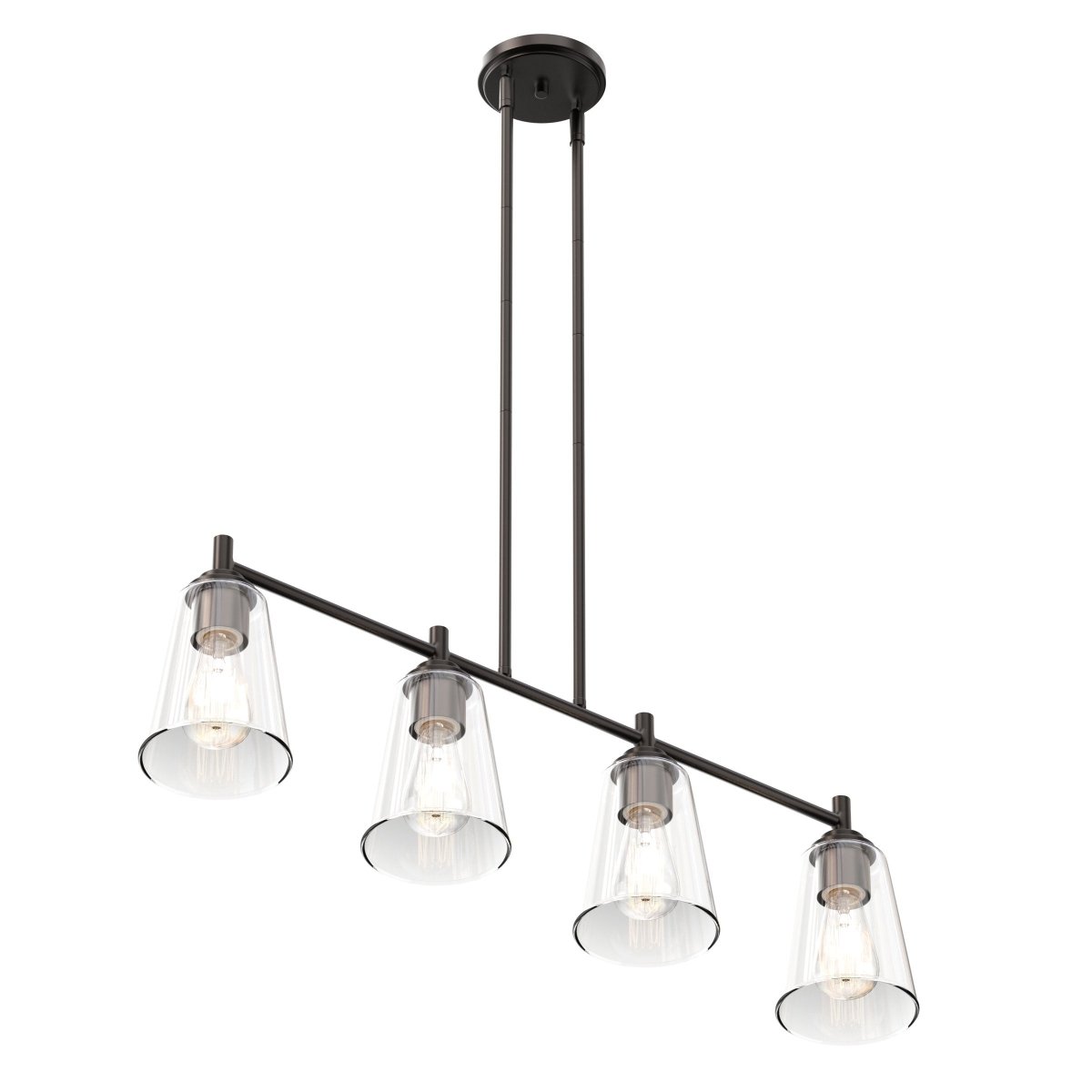 4 - Lights Island Linear Pendant Light with Clear Glass Shade, E26 Base, UL Listed for Damp Location - BUILDMYPLACE