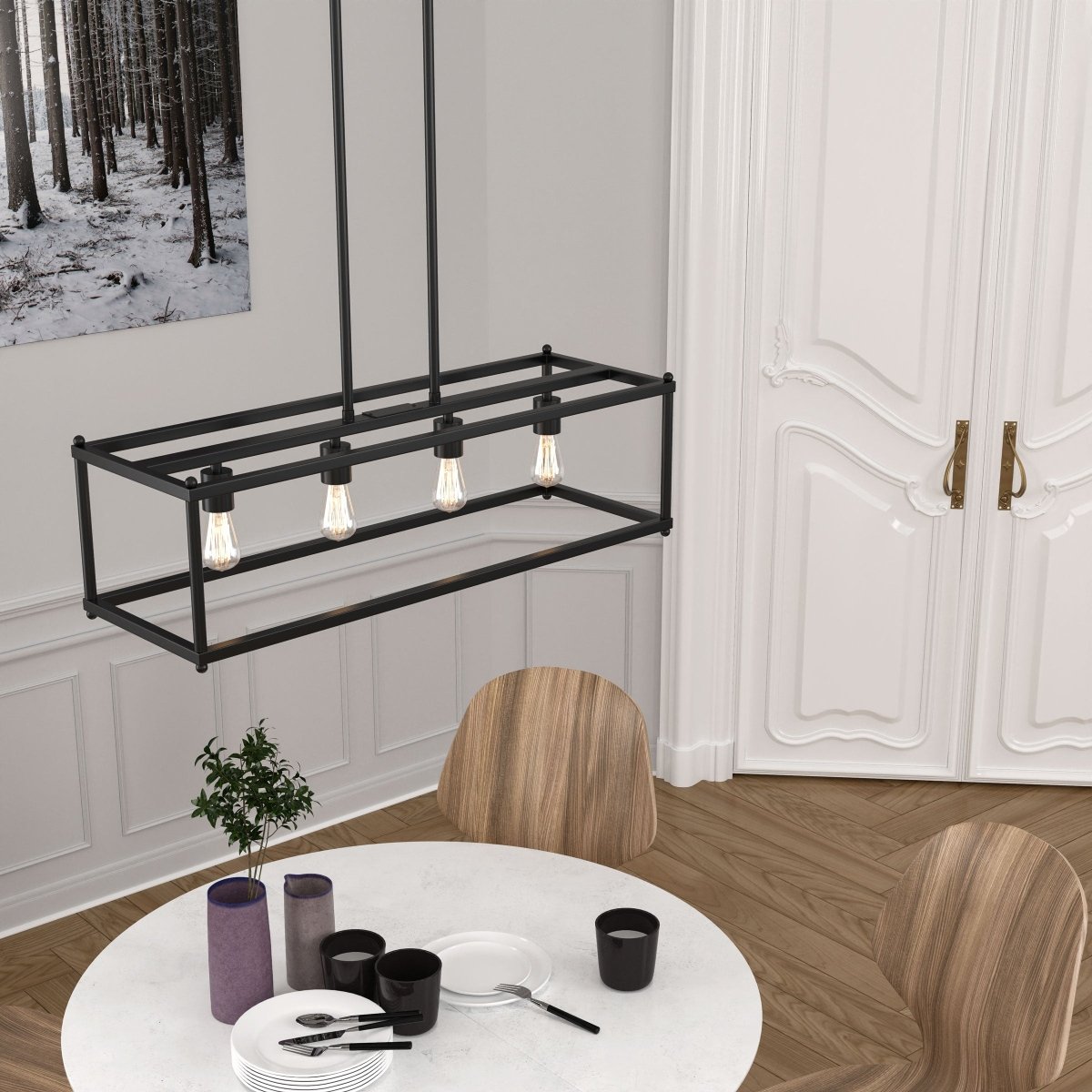 4 - Lights Linear Chandelier Light, For Damp Location, Open Frame Rectangle Chandeliers, E26 Base, UL Listed, 3 Years Warranty - BUILDMYPLACE