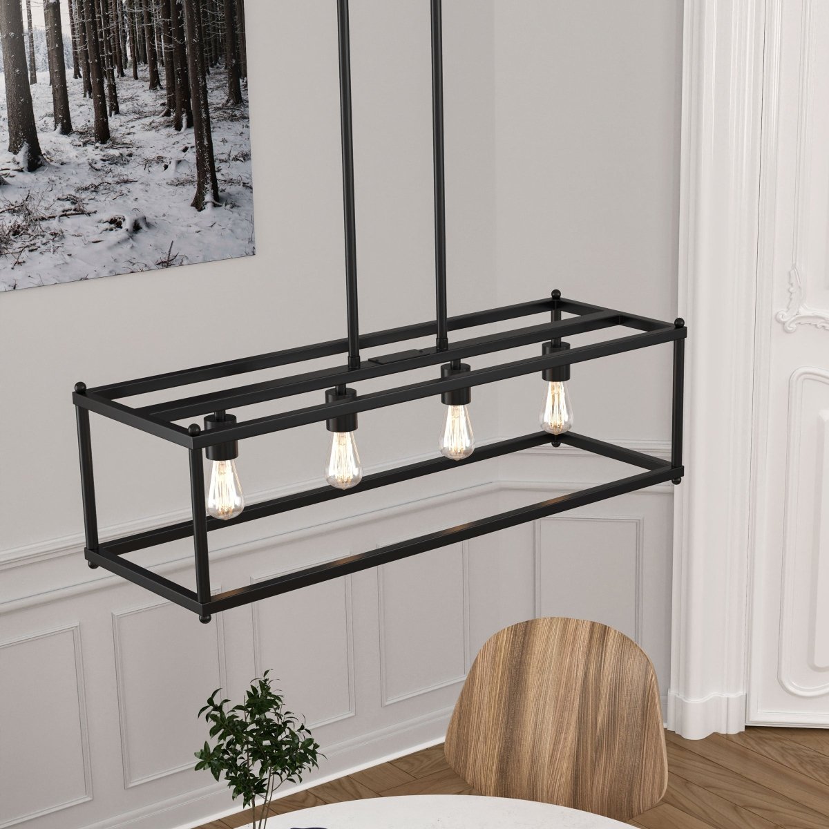 4 - Lights Linear Chandelier Light, For Damp Location, Open Frame Rectangle Chandeliers, E26 Base, UL Listed, 3 Years Warranty - BUILDMYPLACE