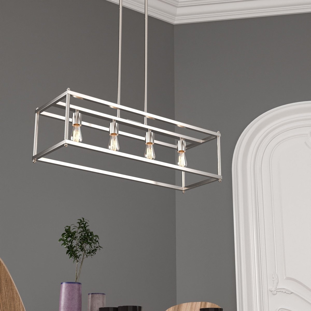 4 - Lights Linear Chandelier Light, For Damp Location, Open Frame Rectangle Chandeliers, E26 Base, UL Listed, 3 Years Warranty - BUILDMYPLACE