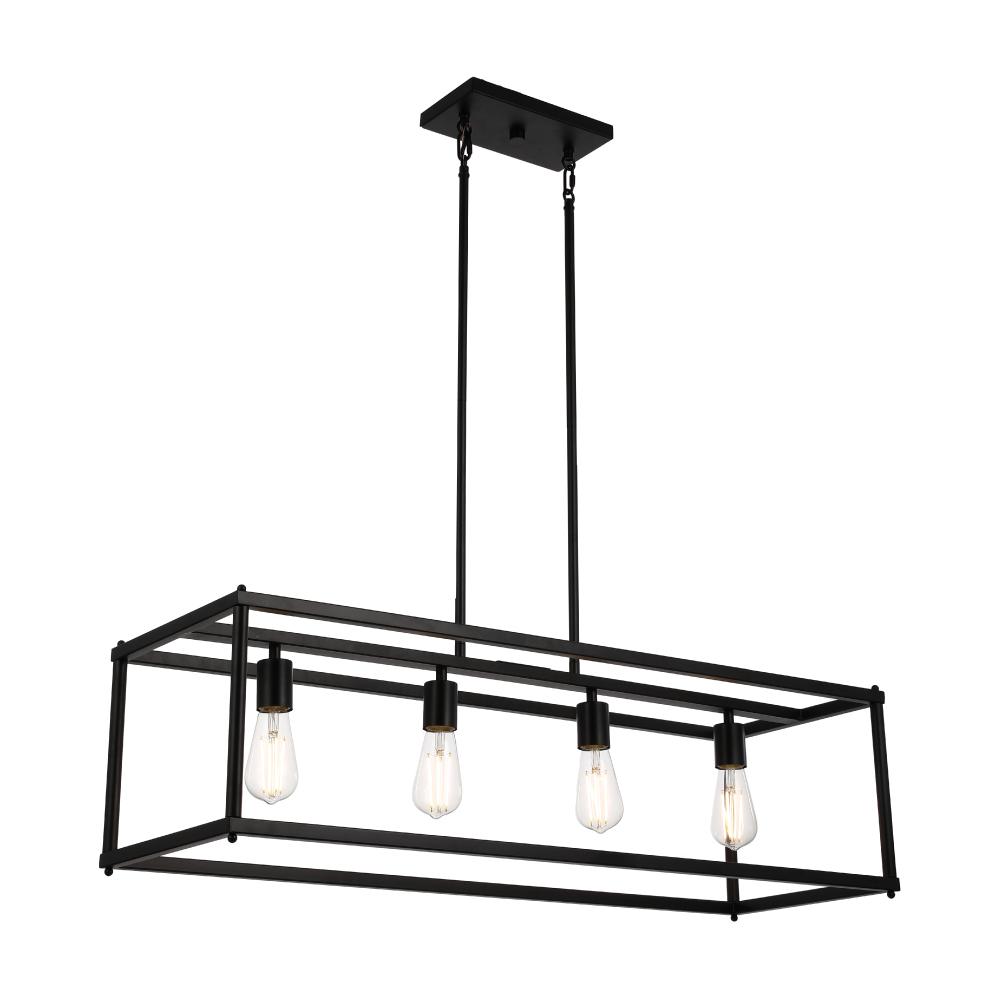 4 - Lights Linear Chandelier Light, For Damp Location, Open Frame Rectangle Chandeliers, E26 Base, UL Listed, 3 Years Warranty - BUILDMYPLACE