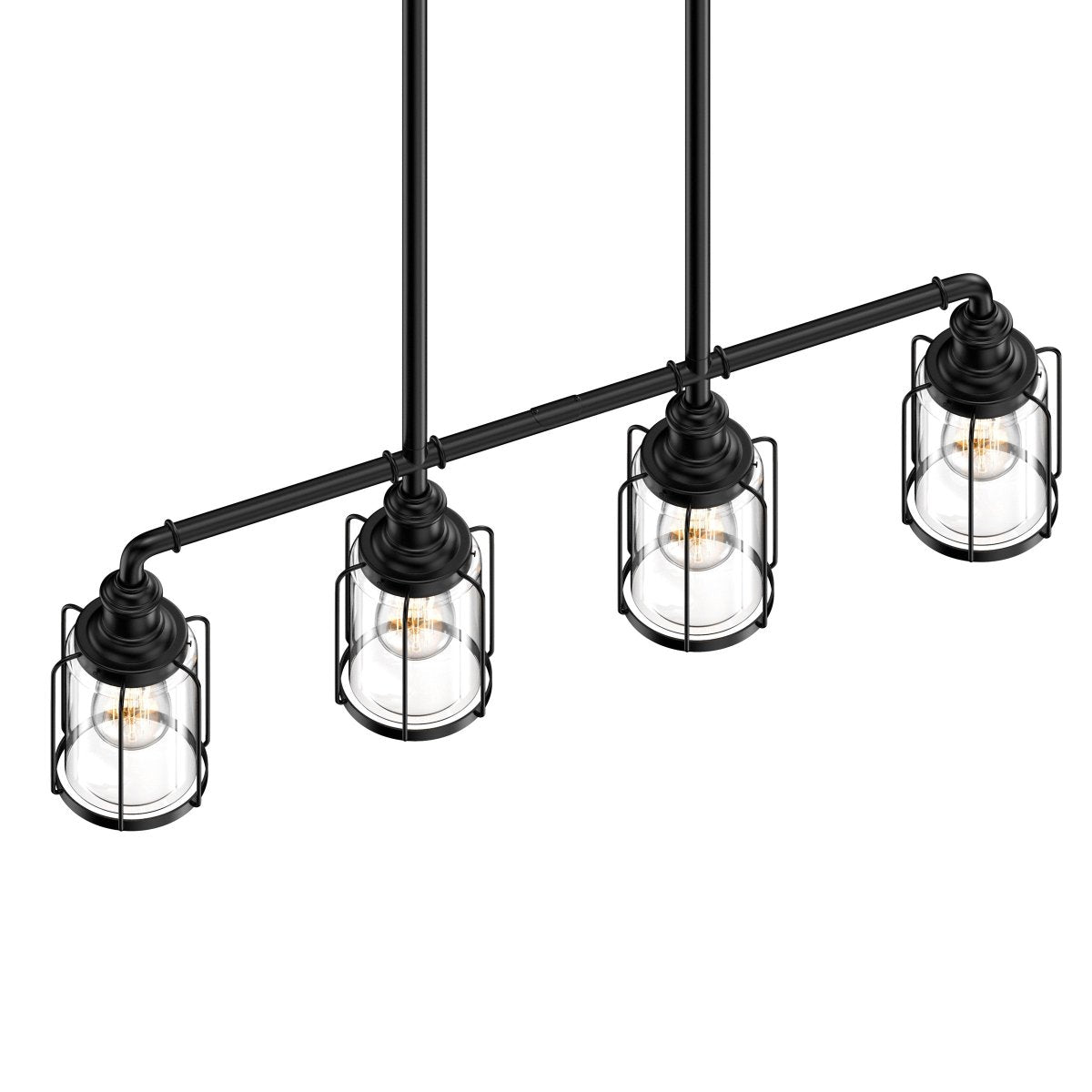 4 - Lights Linear Pendant Light with Clear Glass Shades, Matte Black Finish, UL Listed for Damp Location, E26 Base - BUILDMYPLACE