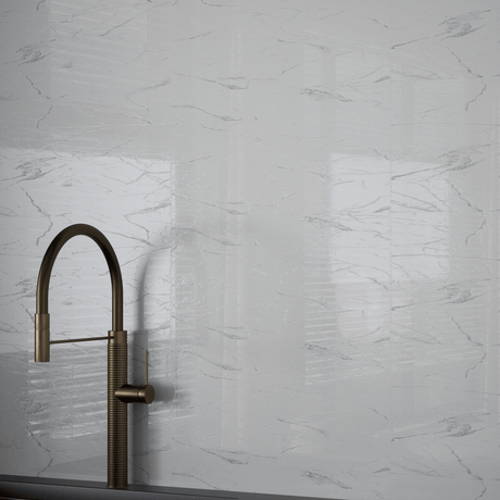 4 x 12 in. Mayfair Statuario Venato Polished Rectified Glazed Porcelain Tile - BUILDMYPLACE