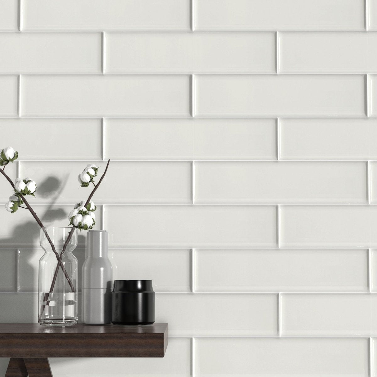 4 x 16 in. Soho Canvas White Glossy Pressed Glazed Ceramic Wall Tile - BUILDMYPLACE