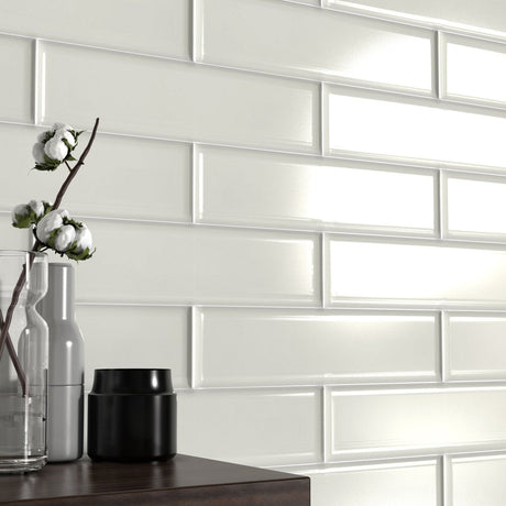 4 x 16 in. Soho Canvas White Glossy Pressed Glazed Ceramic Wall Tile - BUILDMYPLACE