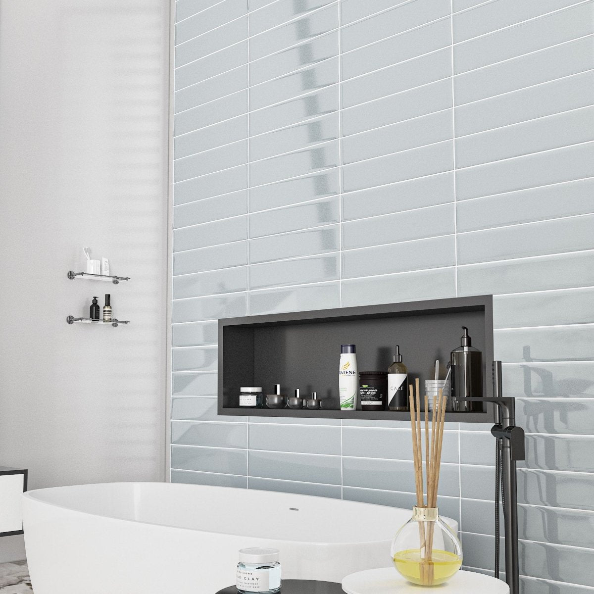 4 x 16 in. Soho Pressed Glazed Cloud Blue Glossy Ceramic Wall Tile - BUILDMYPLACE