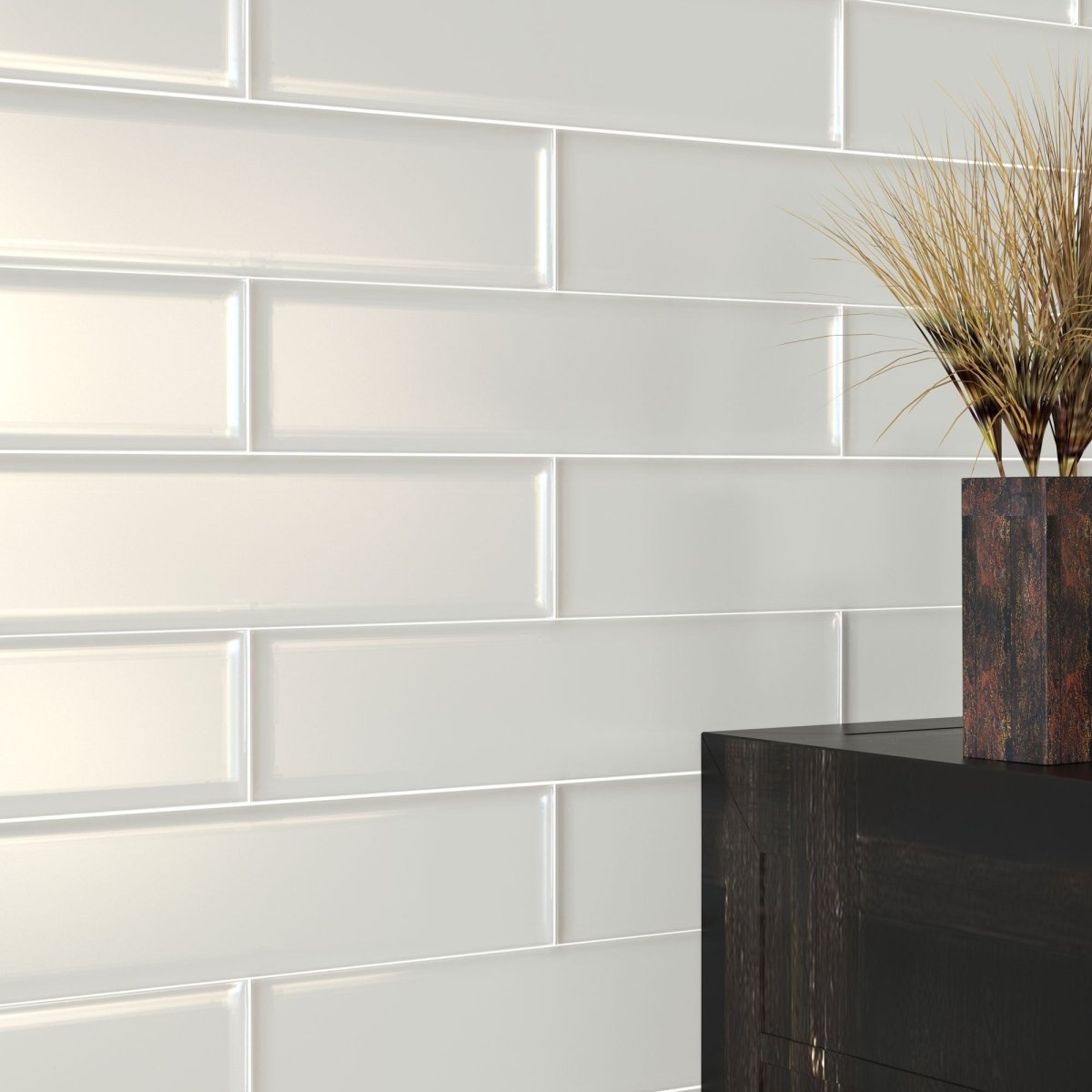 4 x 16 in. Soho Pressed Glazed Halo Grey Glossy Ceramic Wall Tile - BUILDMYPLACE