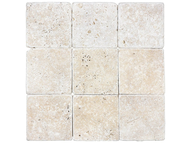 4 X 4 In Ivory Tumbled Travertine - BUILDMYPLACE