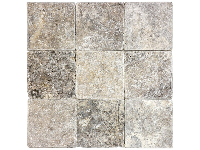 4 X 4 In Silver Ash Tumbled Travertine Field Tile - BUILDMYPLACE