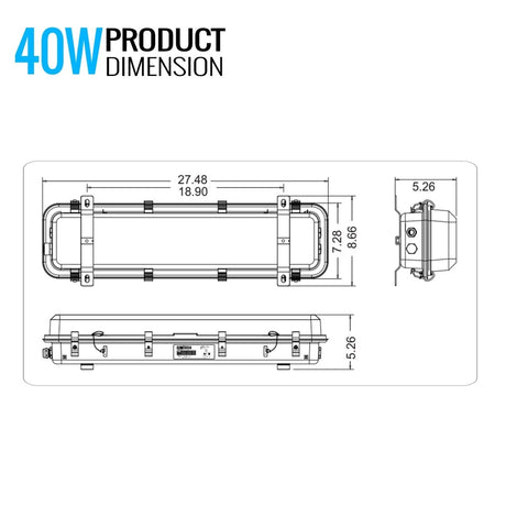 40 Watt 2FT LED Explosion Proof Vapor Proof Light, R Series, Dimmable, 5000K, 5600LM, AC100 - 277V, IP66, Hazardous Location Lighting Fixtures - BUILDMYPLACE