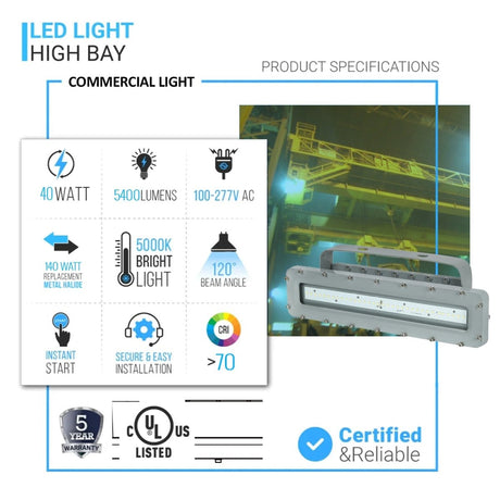 40 Watt 4FT LED Explosion Proof Linear Light, I Series, Non Dimmable, 5000K, 5400LM, AC100 - 277V, IP66, Hazardous Location Lighting Fixtures - BUILDMYPLACE