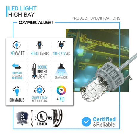 40 Watt LED Explosion Proof Jelly Jar Light, G Series, Non Dimmable, 5000K, 5400LM, AC100 - 277V, IP66, Hazardous Location Lighting Fixtures - BUILDMYPLACE