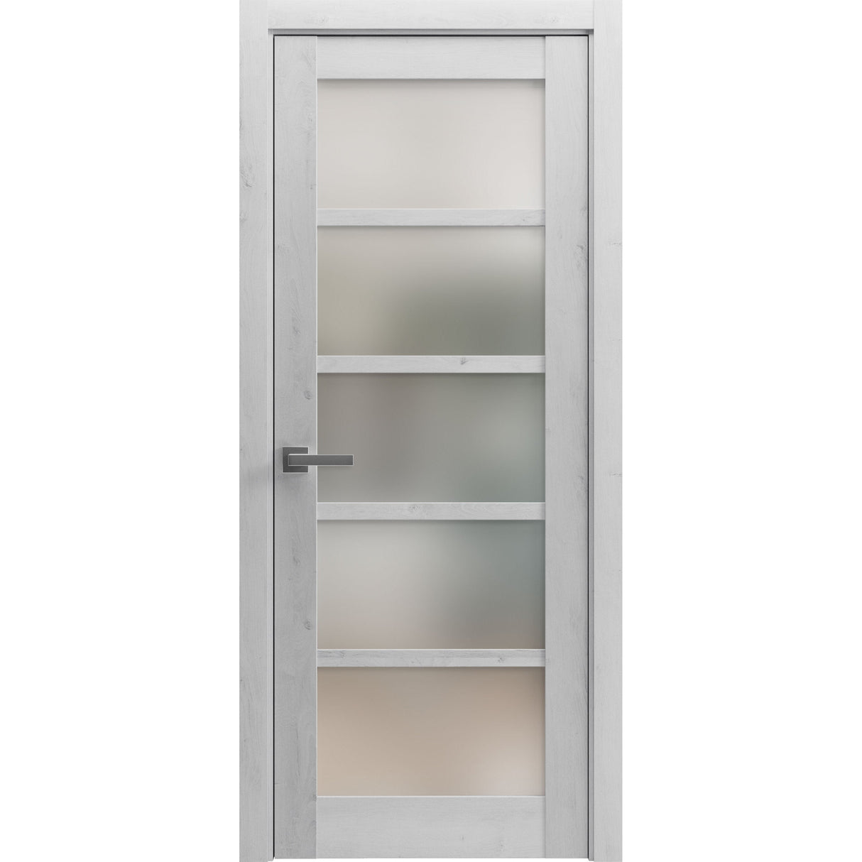 Solid French Door | Quadro 4002 Nordic White with Frosted Glass | Single Regular Panel Frame Trims Handle | Bathroom Bedroom Sturdy Doors