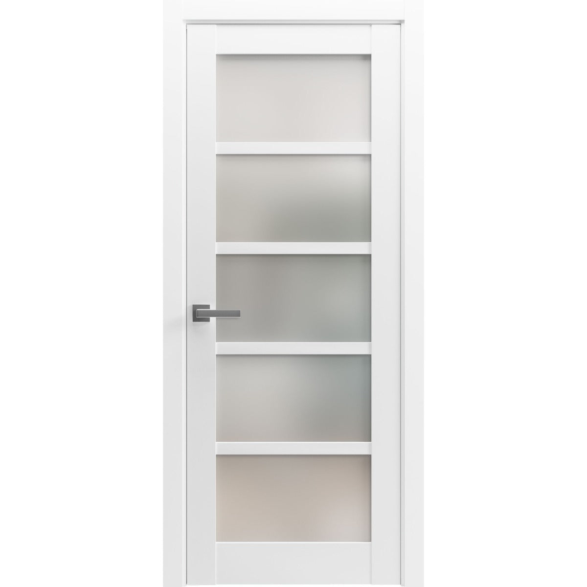 Solid Interior French | Quadro 4002 White Silk with Frosted Glass | Single Regular Panel Frame Trims Handle | Bathroom Bedroom Sturdy Doors