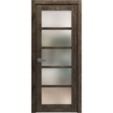 Solid French Door | Quadro 4002 Cognac Oak with Frosted Glass | Single Regular Panel Frame Trims Handle | Bathroom Bedroom Sturdy Doors