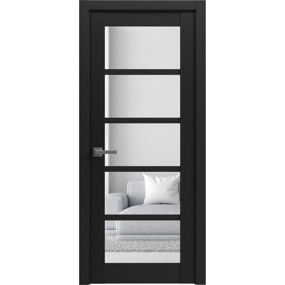 Solid Interior French | Quadro 4522 Matte Black with Clear Glass | Single Regular Panel Frame Trims Handle | Bathroom Bedroom Sturdy Doors