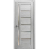 Solid French Door | Quadro 4088 Light Grey Oak with Frosted Glass | Single Regular Panel Frame Trims Handle | Bathroom Bedroom Sturdy Doors