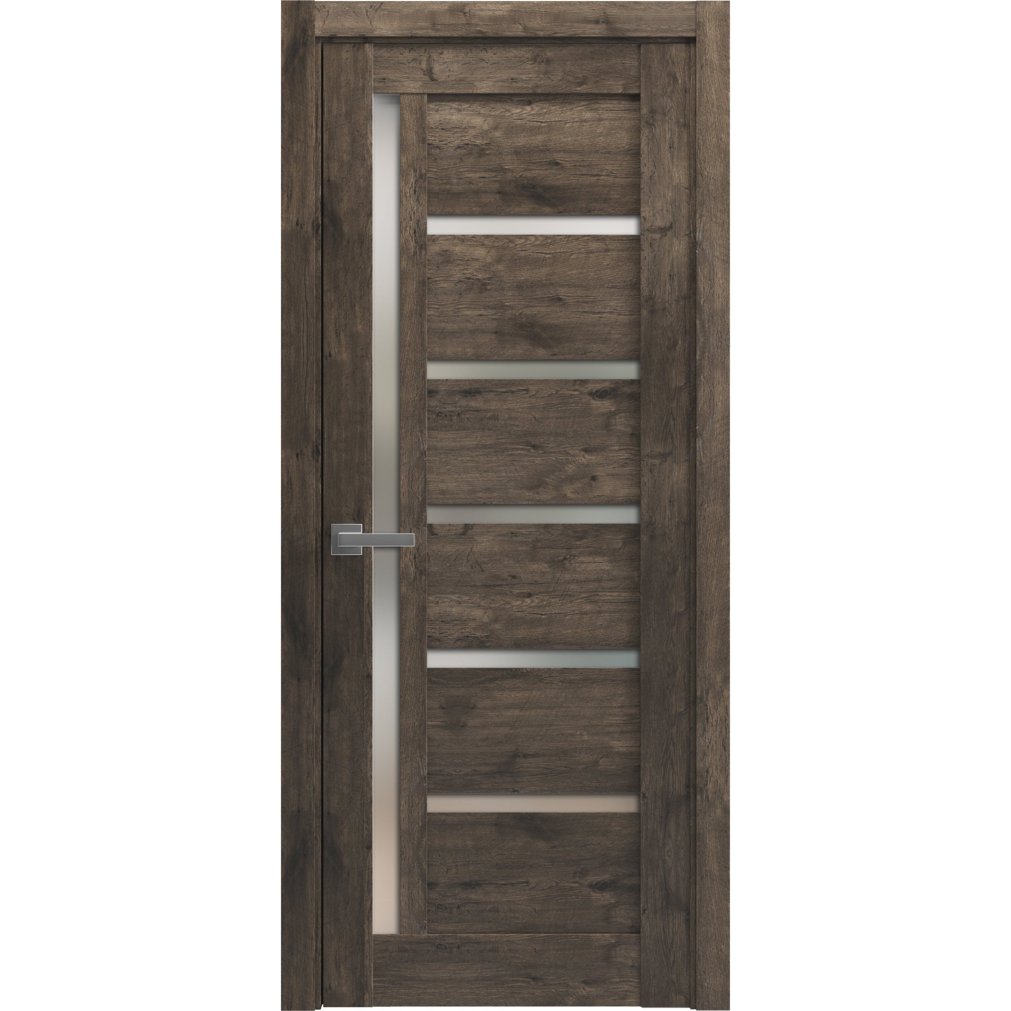 Solid French Door | Quadro 4088 Cognac Oak with Frosted Glass | Single Regular Panel Frame Trims Handle | Bathroom Bedroom Sturdy Doors