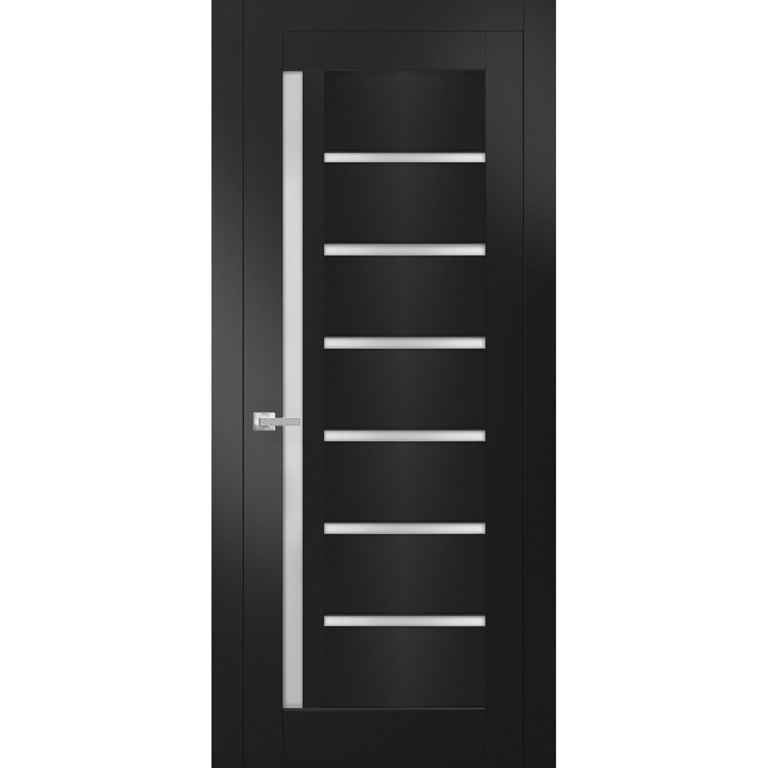 Solid Interior French | Quadro 4088 Matte Black with Frosted Glass | Single Regular Panel Frame Trims Handle | Bathroom Bedroom Sturdy Doors