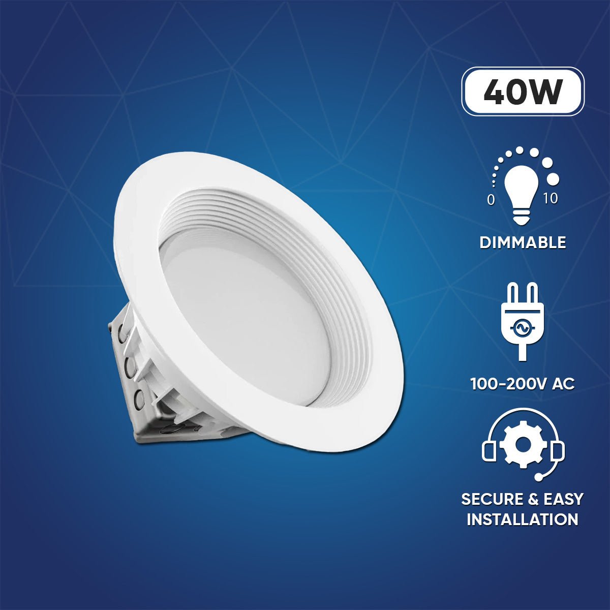 40W 10 Inch Commercial LED Recessed Lighting: 3000LM, 5000K Daylight, Junction Box, Dimmable, ETL & Energy Star Listed - BUILDMYPLACE