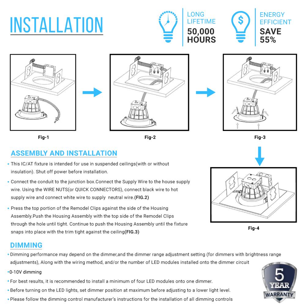 40W 10 Inch Commercial LED Recessed Lighting: 3000LM, 5000K Daylight, Junction Box, Dimmable, ETL & Energy Star Listed - BUILDMYPLACE