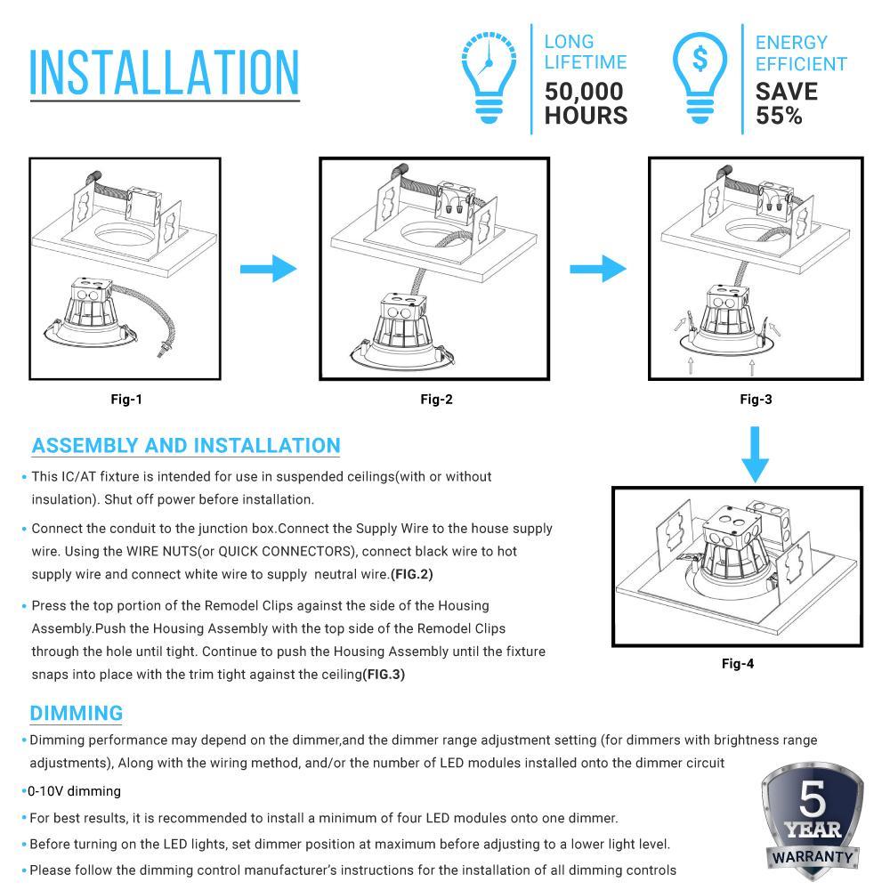 40W 10 Inch Commercial LED Recessed Lighting: 3000LM, 5000K Daylight, Junction Box, Dimmable, ETL & Energy Star Listed - BUILDMYPLACE