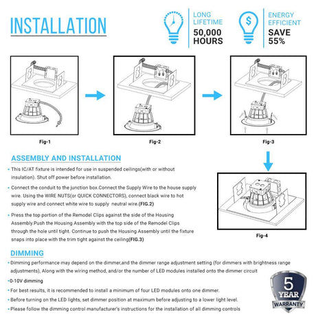 40W 10 Inch Commercial LED Recessed Lighting: 3000LM, 5000K Daylight, Junction Box, Dimmable, ETL & Energy Star Listed - BUILDMYPLACE