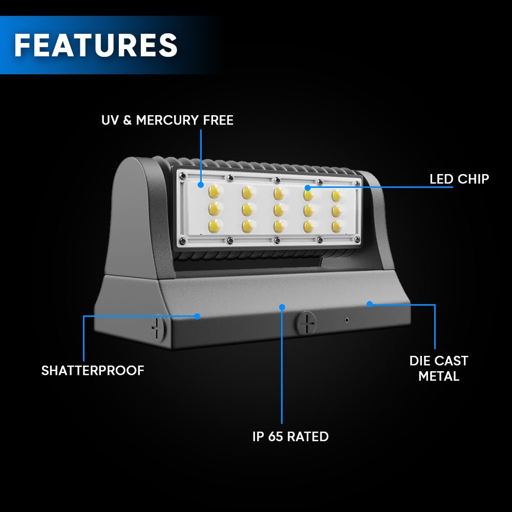 40W Rotatable LED Wall Pack Lights - Bronze - 5700K - 5,341 Lumens - DLC Qualified Outdoor Wall Light Fixture - BUILDMYPLACE