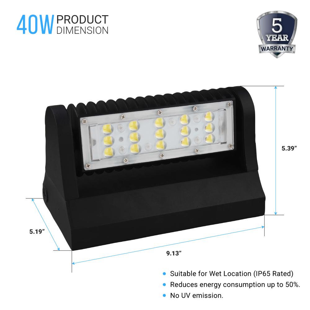 40W Rotatable LED Wall Pack Lights - Bronze - 5700K - 5,341 Lumens - DLC Qualified Outdoor Wall Light Fixture - BUILDMYPLACE