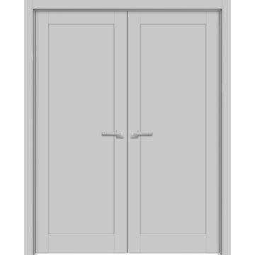 French Double Panel Lite Doors Hardware | Quadro 4111 Matte Grey | Panel Frame Trims | Bathroom Bedroom Interior Sturdy Door