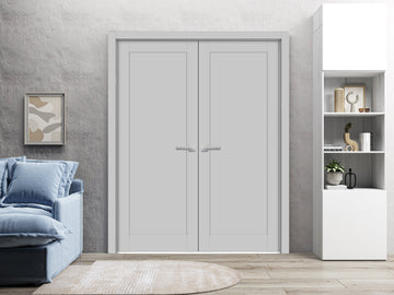 French Double Panel Lite Doors Hardware | Quadro 4111 Matte Grey | Panel Frame Trims | Bathroom Bedroom Interior Sturdy Door