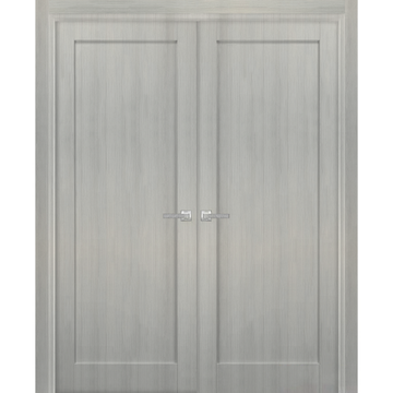 French Double Panel Doors with Hardware | Quadro 4111 Grey Ash | Panel Frame Trims | Bathroom Bedroom Interior Sturdy Door