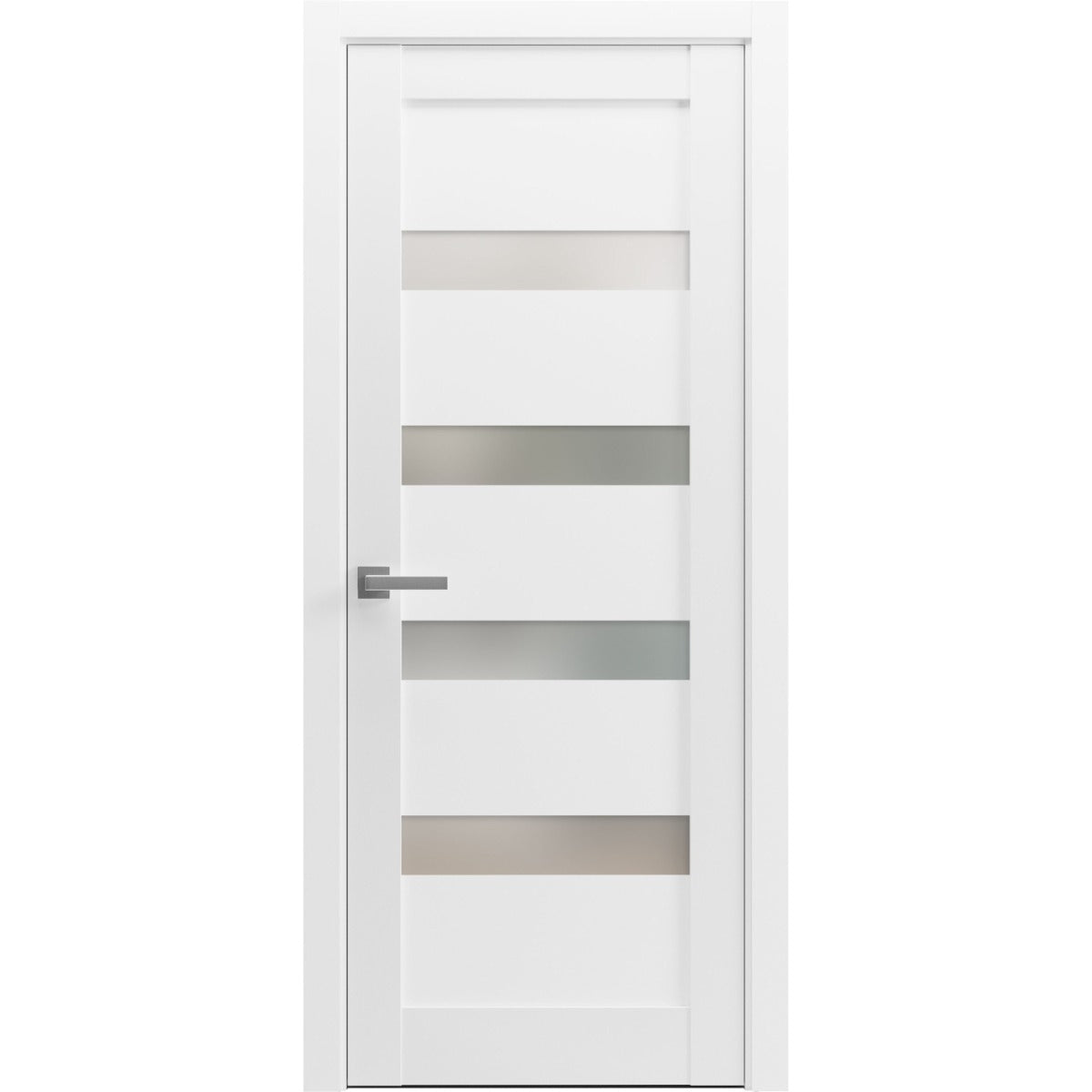 Pantry Kitchen Lite Door with Hardware | Quadro 4113 White Silk with Frosted Glass | Single Panel Frame Trims | Bathroom Bedroom Sturdy Doors